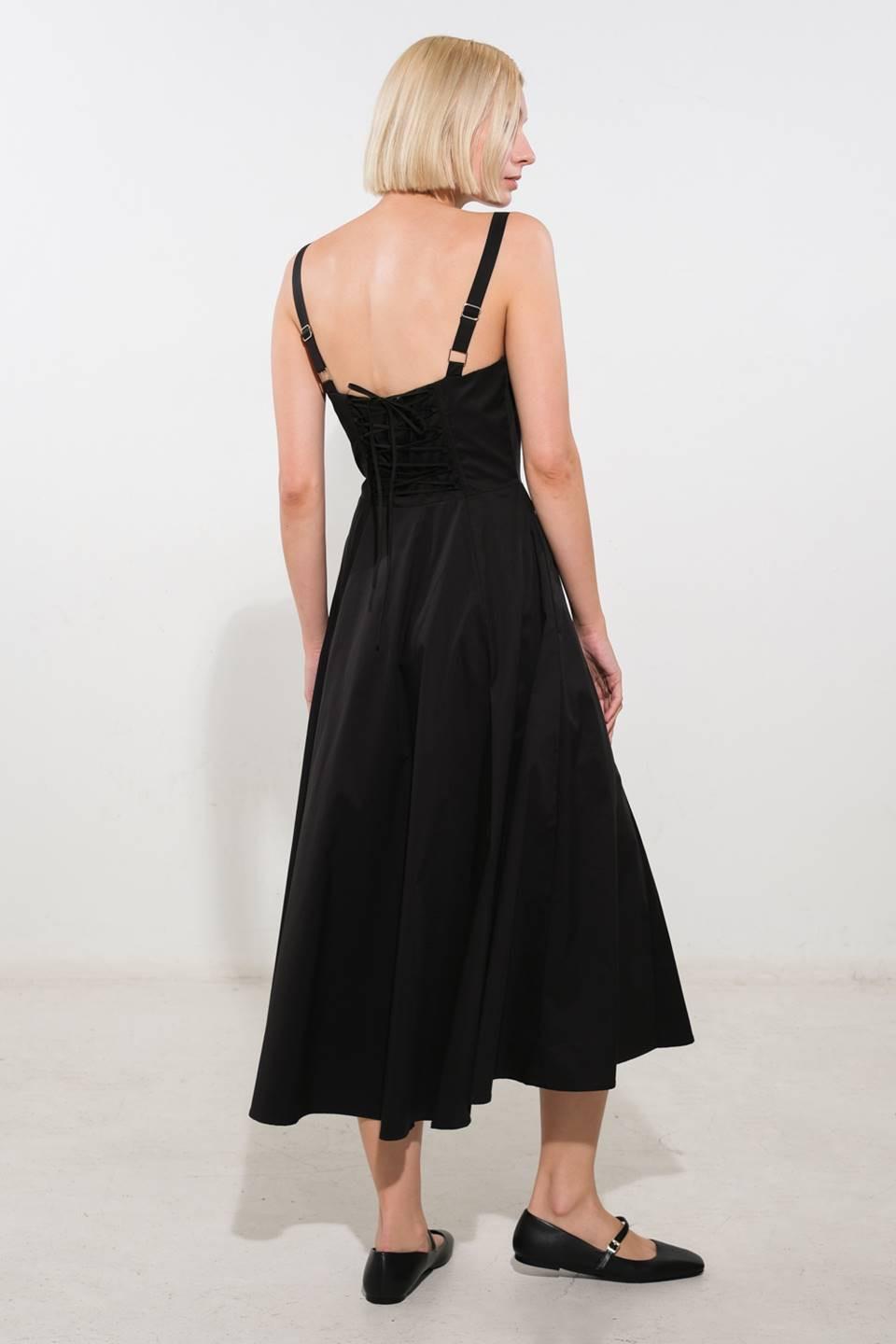 Oceanic Opulence Woven Midi Dress in black, view 2 — Soul Flow Apparel