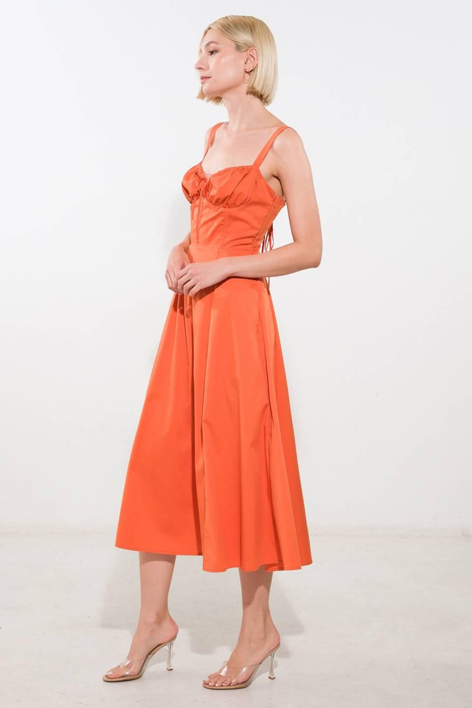 Oceanic Opulence Woven Midi Dress in orange, view 3 — Soul Flow Apparel