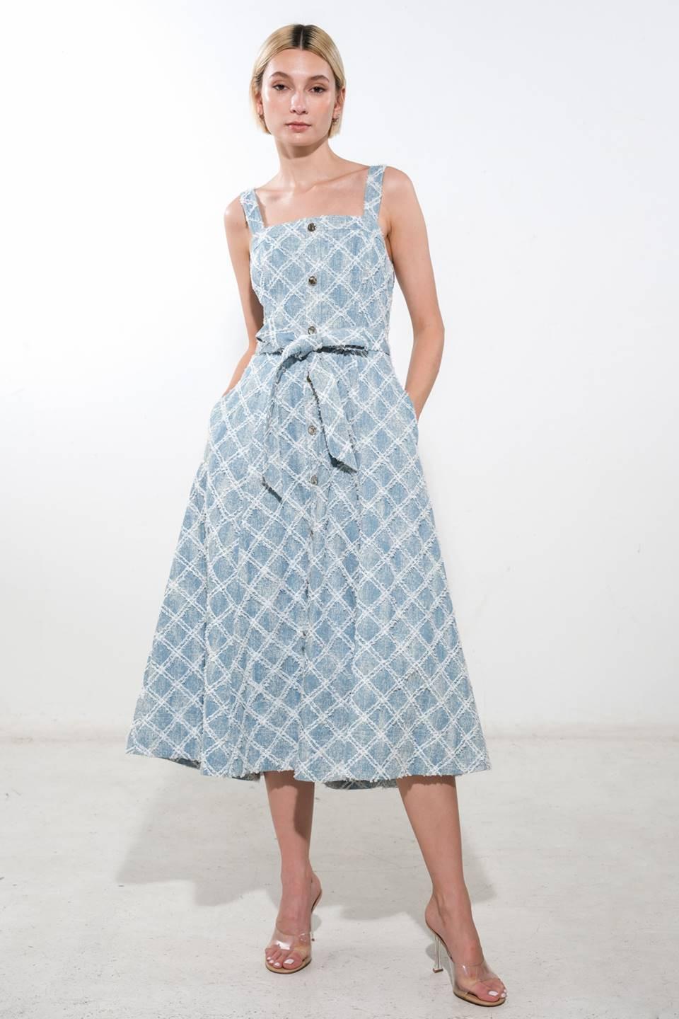 Made to Belive Denim Midi Dress in light, view 1 — Soul Flow Apparel