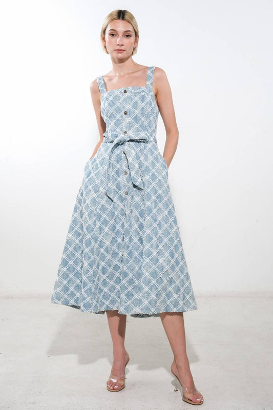 Made to Belive Denim Midi Dress in light, view 1 — Soul Flow Apparel