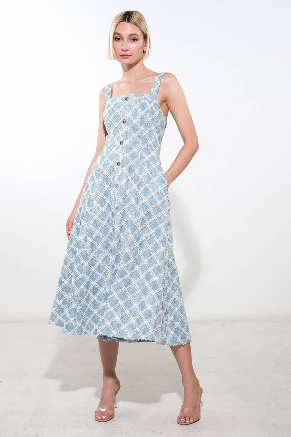 Made to Belive Denim Midi Dress in light, view 3 — Soul Flow Apparel