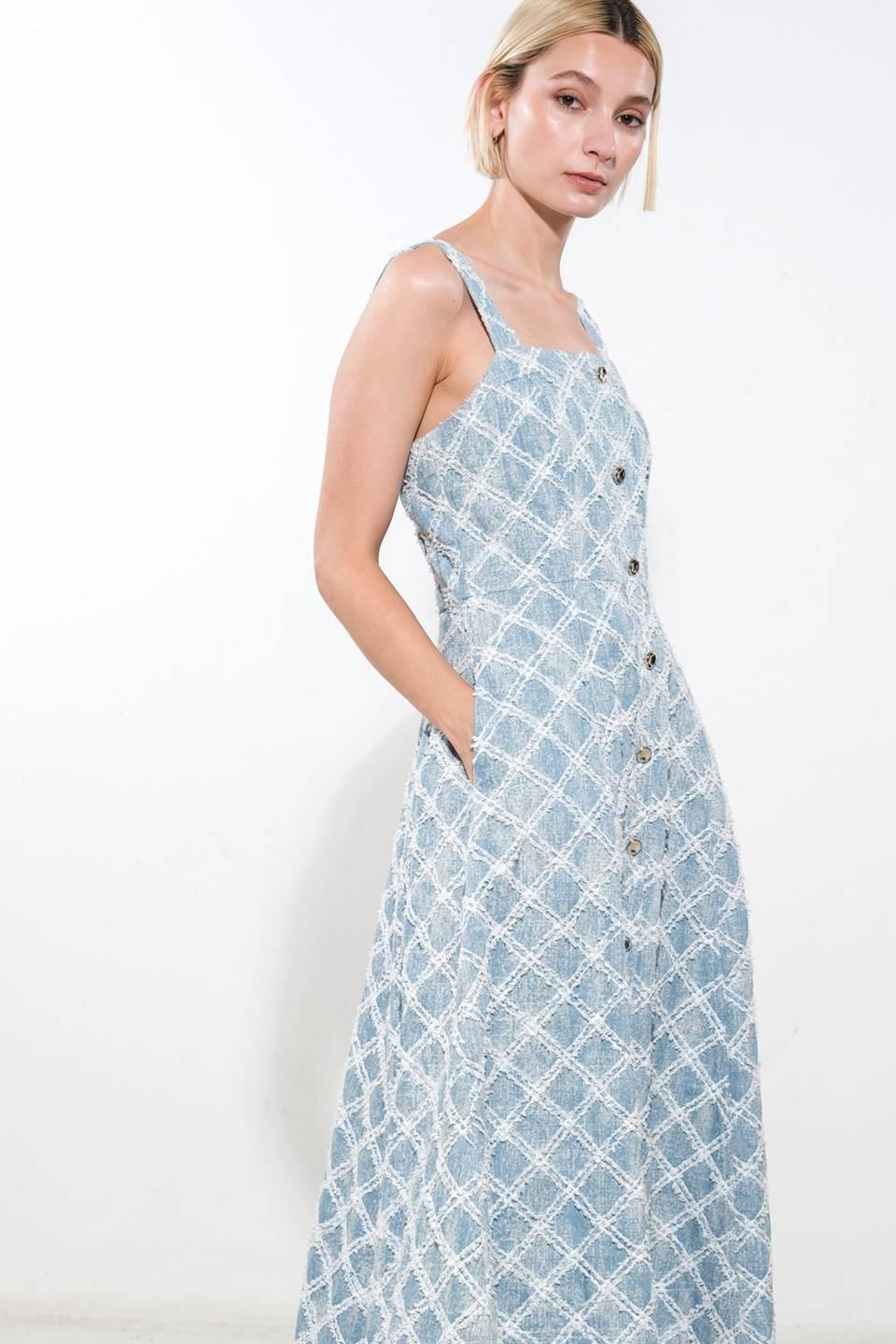Made to Belive Denim Midi Dress in light, view 4 — Soul Flow Apparel
