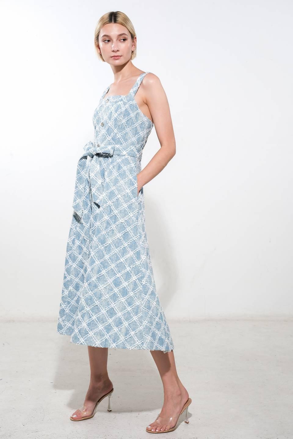Made to Belive Denim Midi Dress in light, view 7 — Soul Flow Apparel