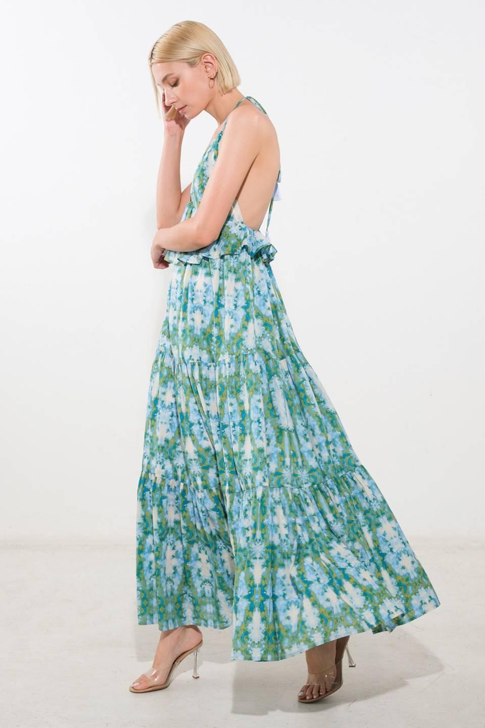 Moonlight Whisper Woven Maxi Dress in blue multi, view 6 — Soul Flow Apparel