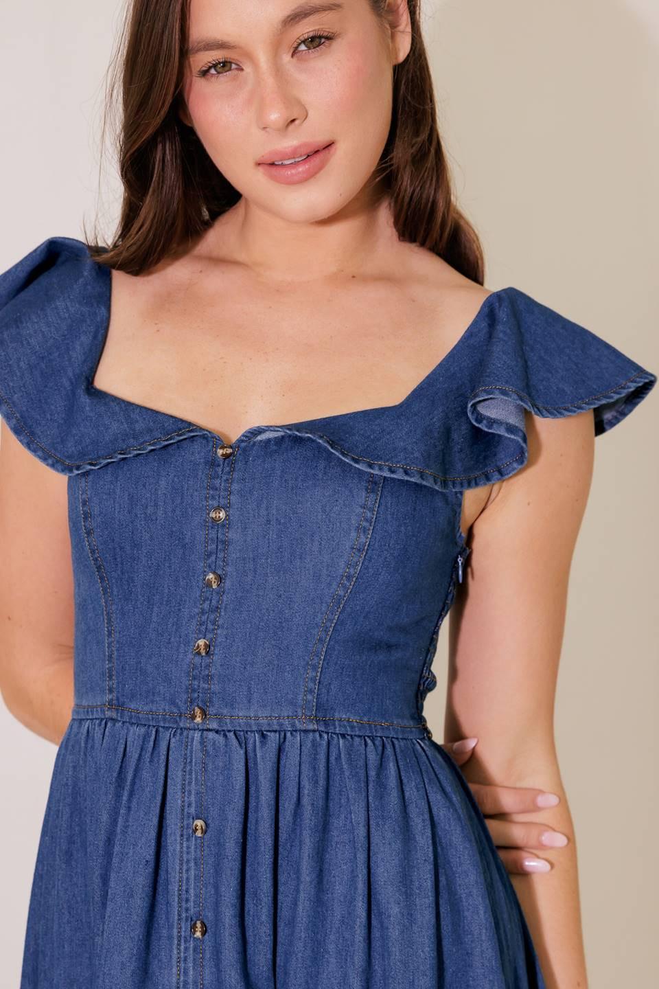Once Upon a Time Denim Blue Midi Dress, view 5 — Soul Flow Apparel