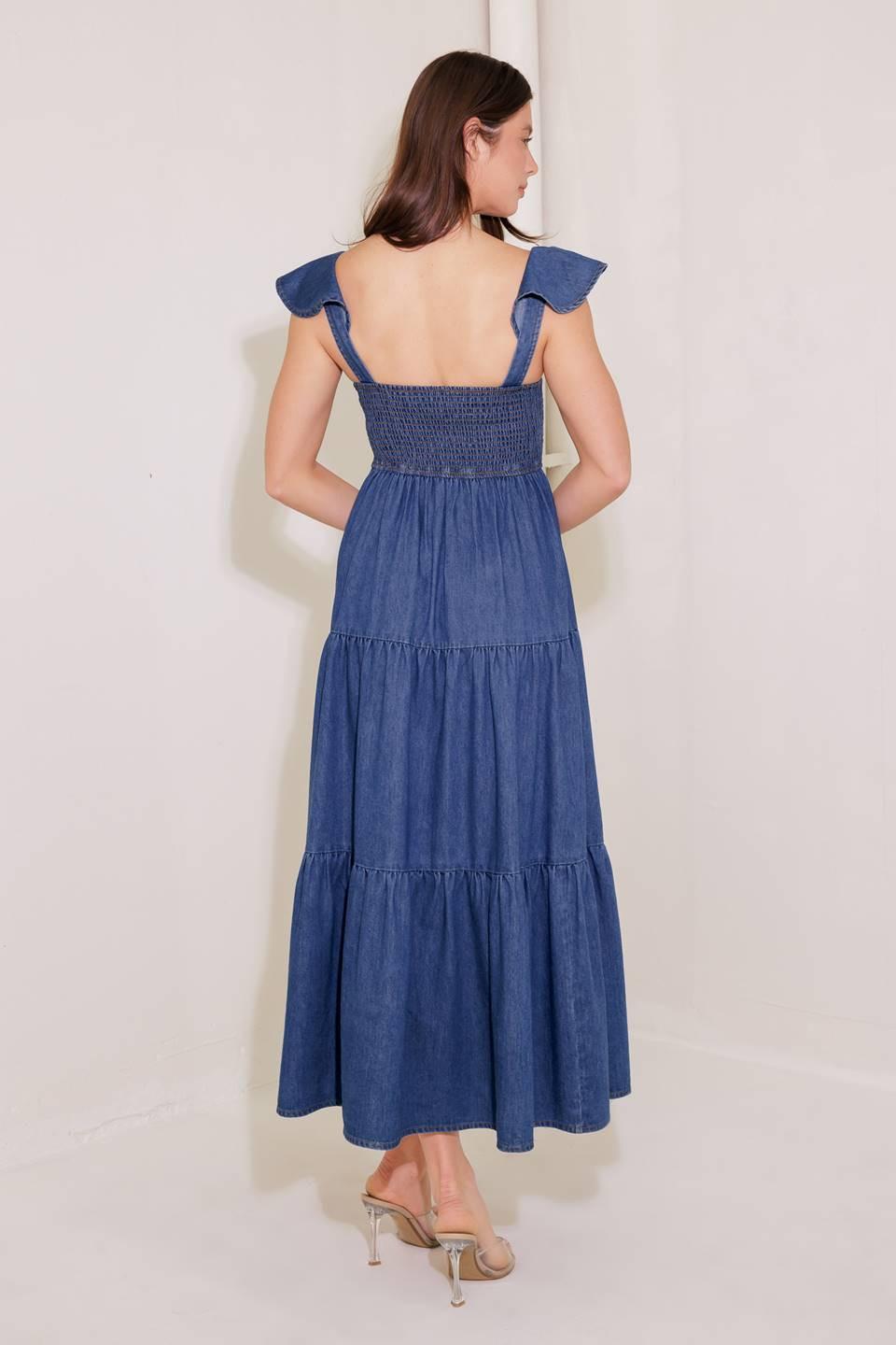 Once Upon a Time Denim Blue Midi Dress, view 6 — Soul Flow Apparel