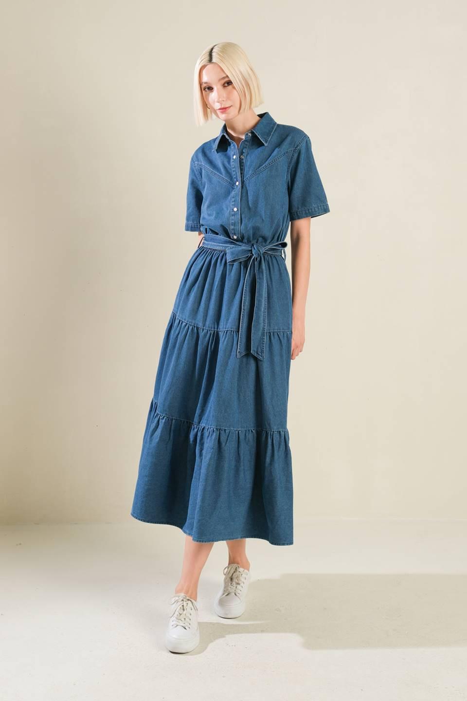 Absolute Edge Denim Midi Dress in blue, view 5 — Soul Flow Apparel