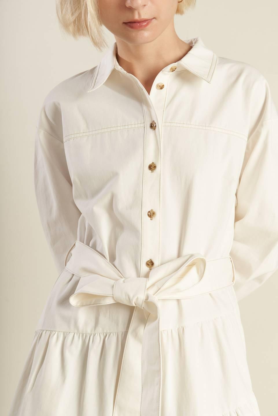 Anytime Now Woven Twill Midi Dress in white, view 2 — Soul Flow Apparel