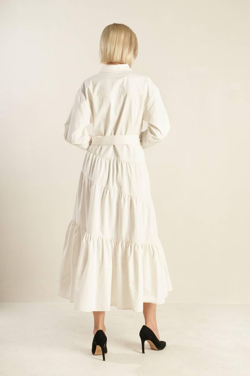 Anytime Now Woven Twill Midi Dress in white, view 4 — Soul Flow Apparel