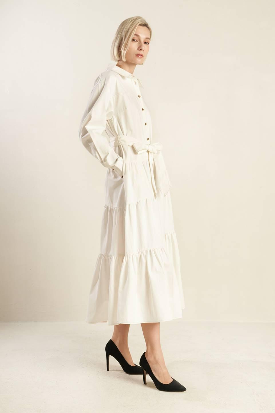 Anytime Now Woven Twill Midi Dress in white, view 5 — Soul Flow Apparel