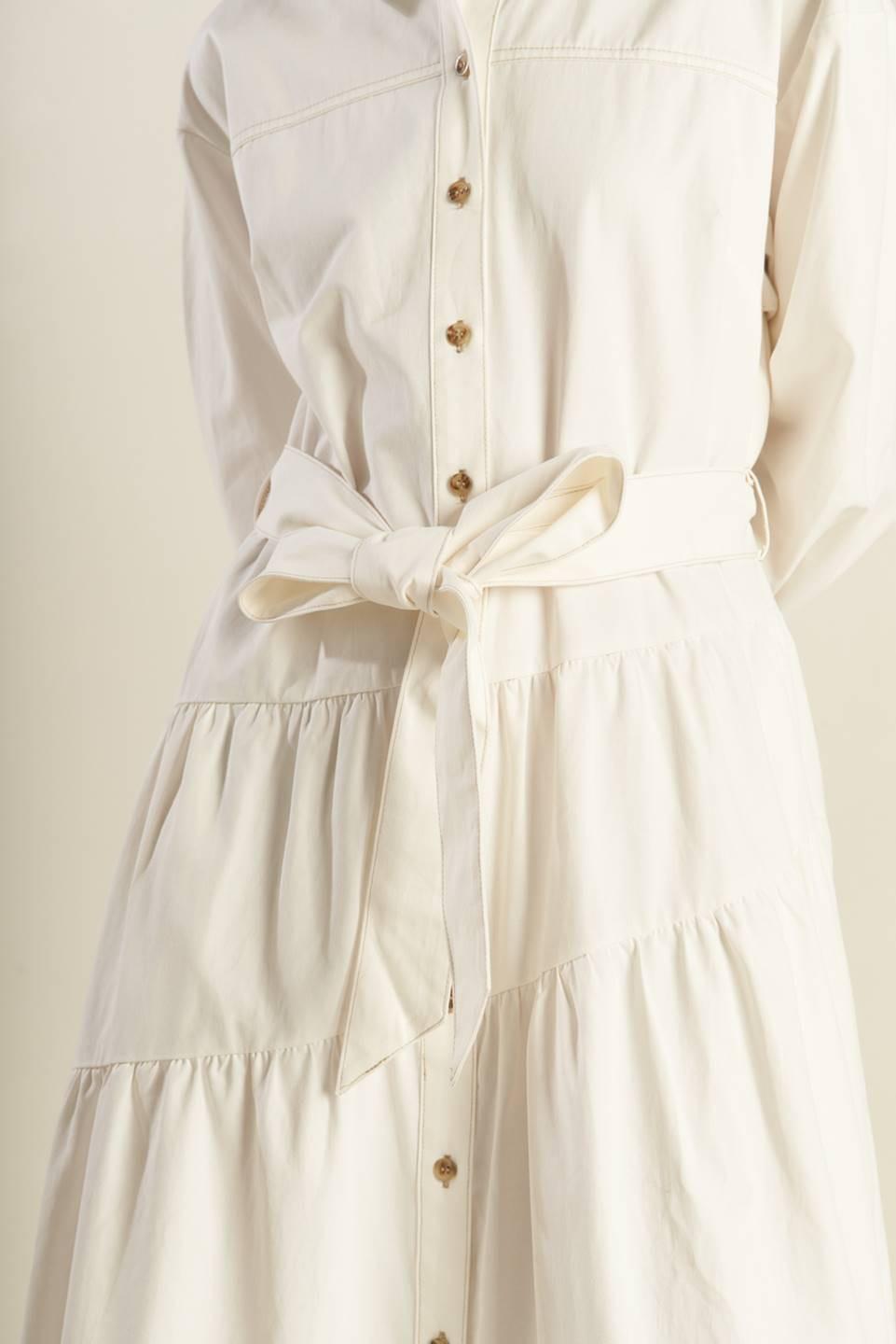 Anytime Now Woven Twill Midi Dress in white, view 6 — Soul Flow Apparel
