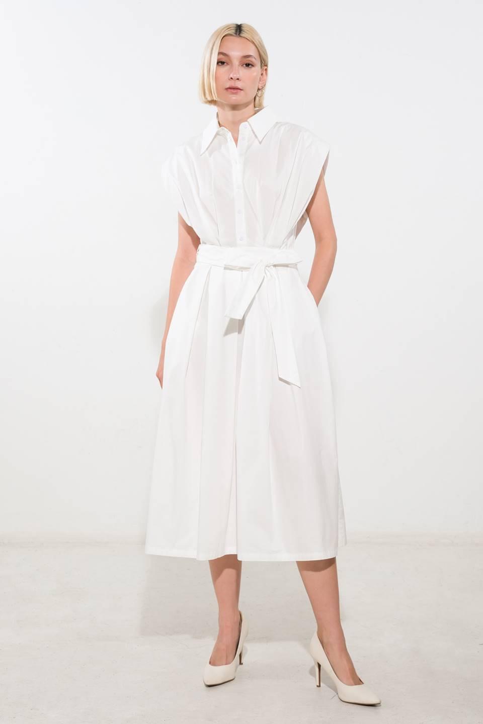 Deeper Connection Woven Midi Dress in off-white, view 1 — Soul Flow Apparel