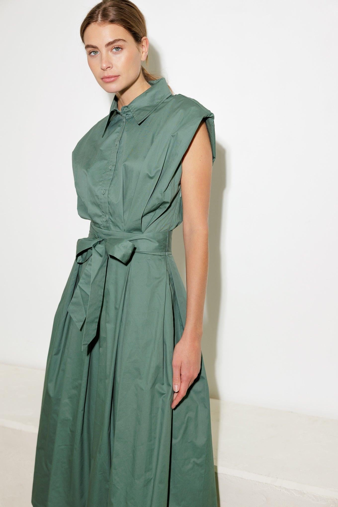 Deeper Connection Woven Midi Dress in sage, view 3 — Soul Flow Apparel