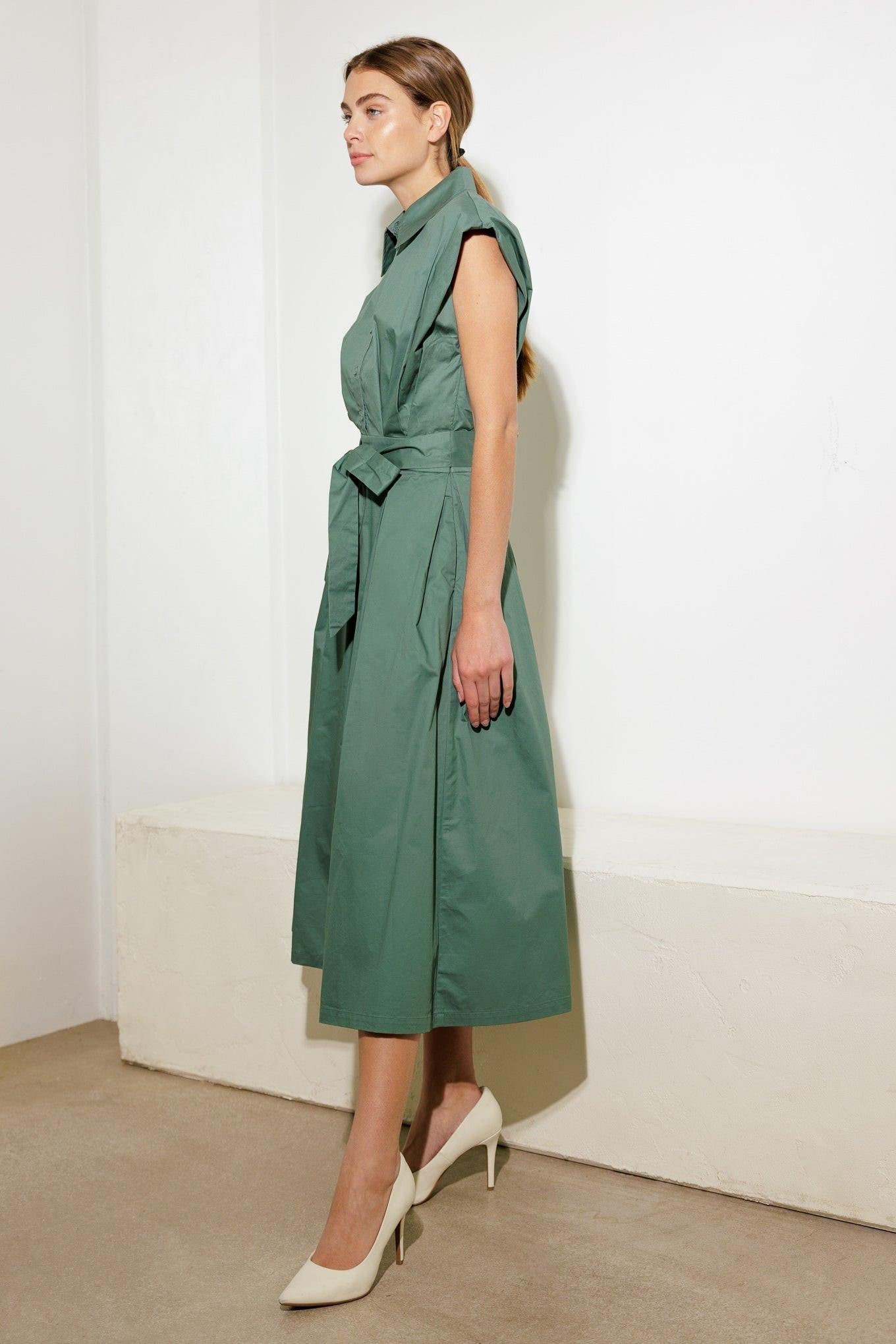 Deeper Connection Woven Midi Dress in sage, view 5 — Soul Flow Apparel