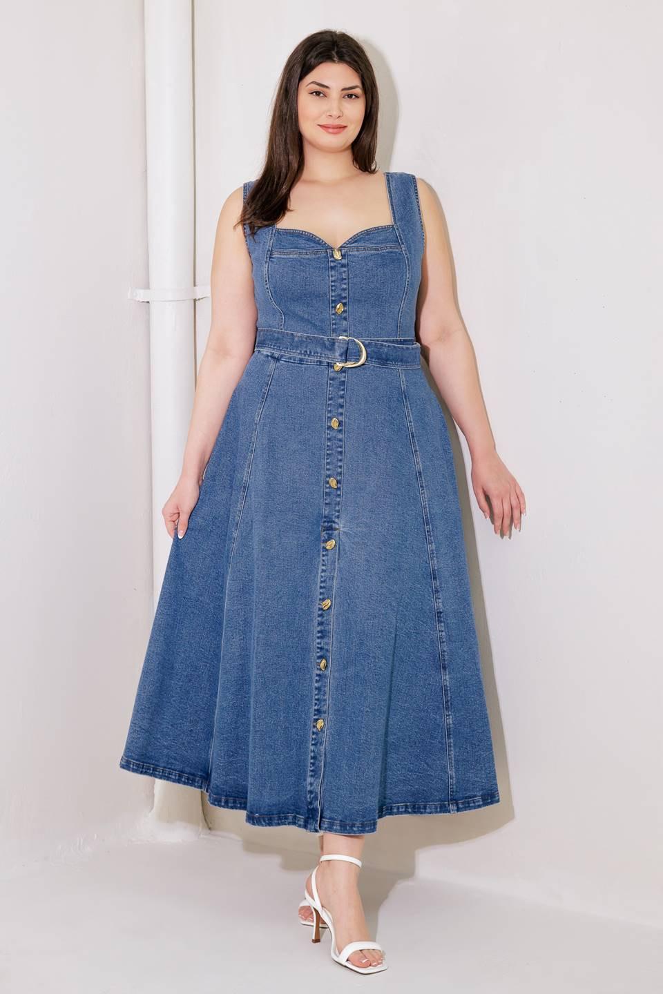 Prettiest Behavior Denim Midi Dress in blue, view 1 — Soul Flow Apparel
