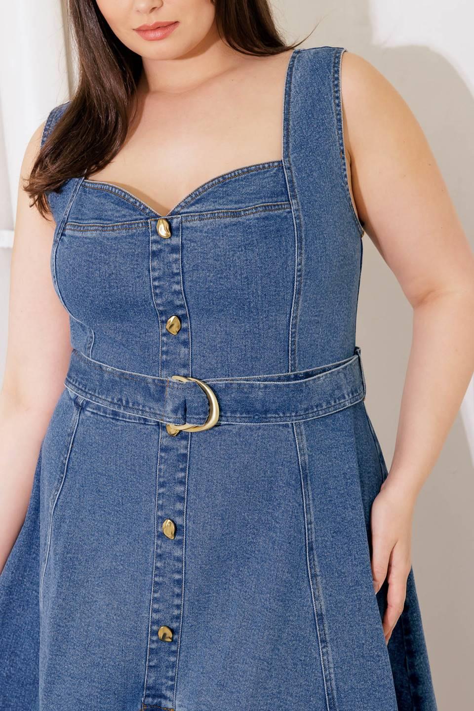 Prettiest Behavior Denim Midi Dress in blue, view 3 — Soul Flow Apparel