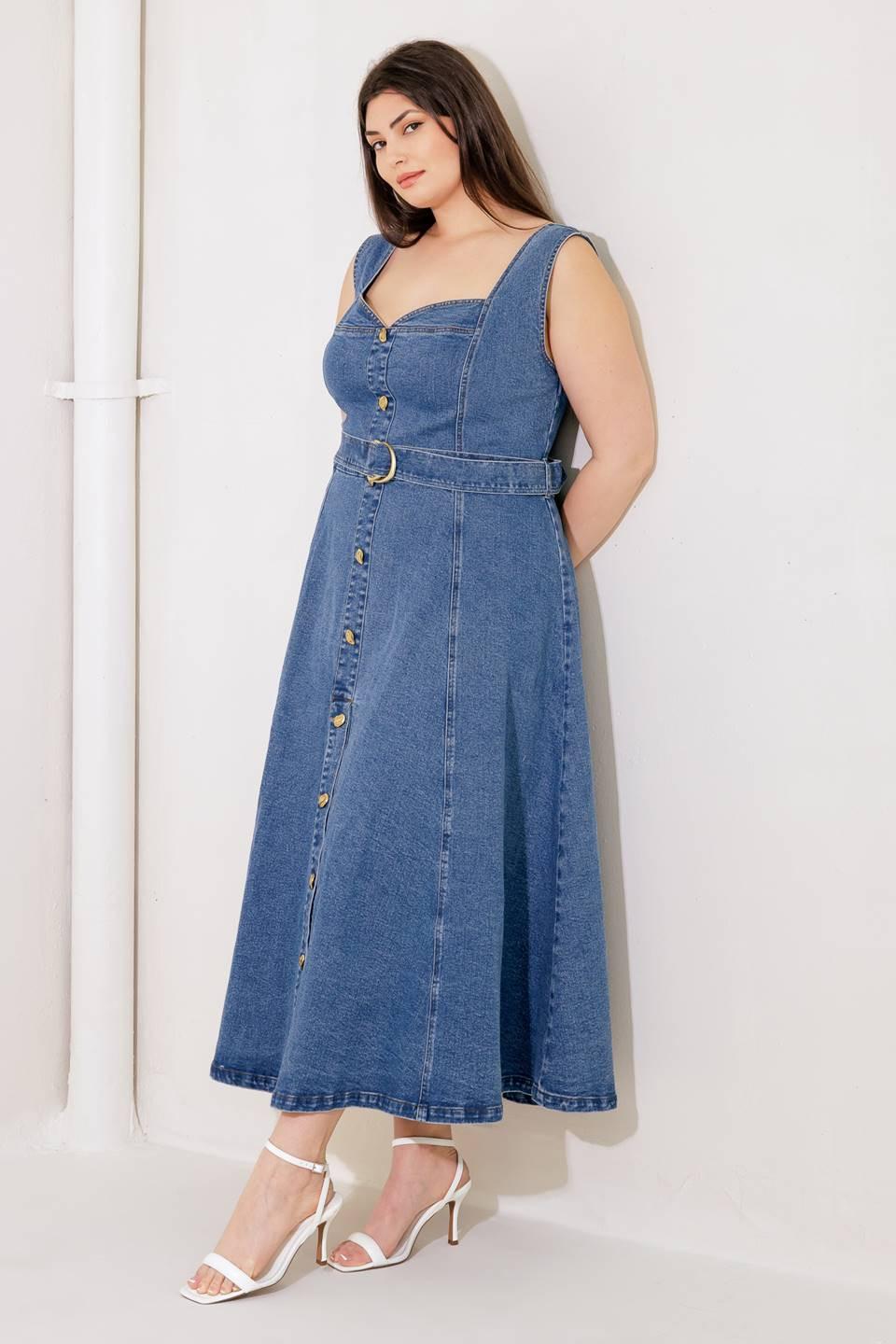 Prettiest Behavior Denim Midi Dress in blue, view 5 — Soul Flow Apparel