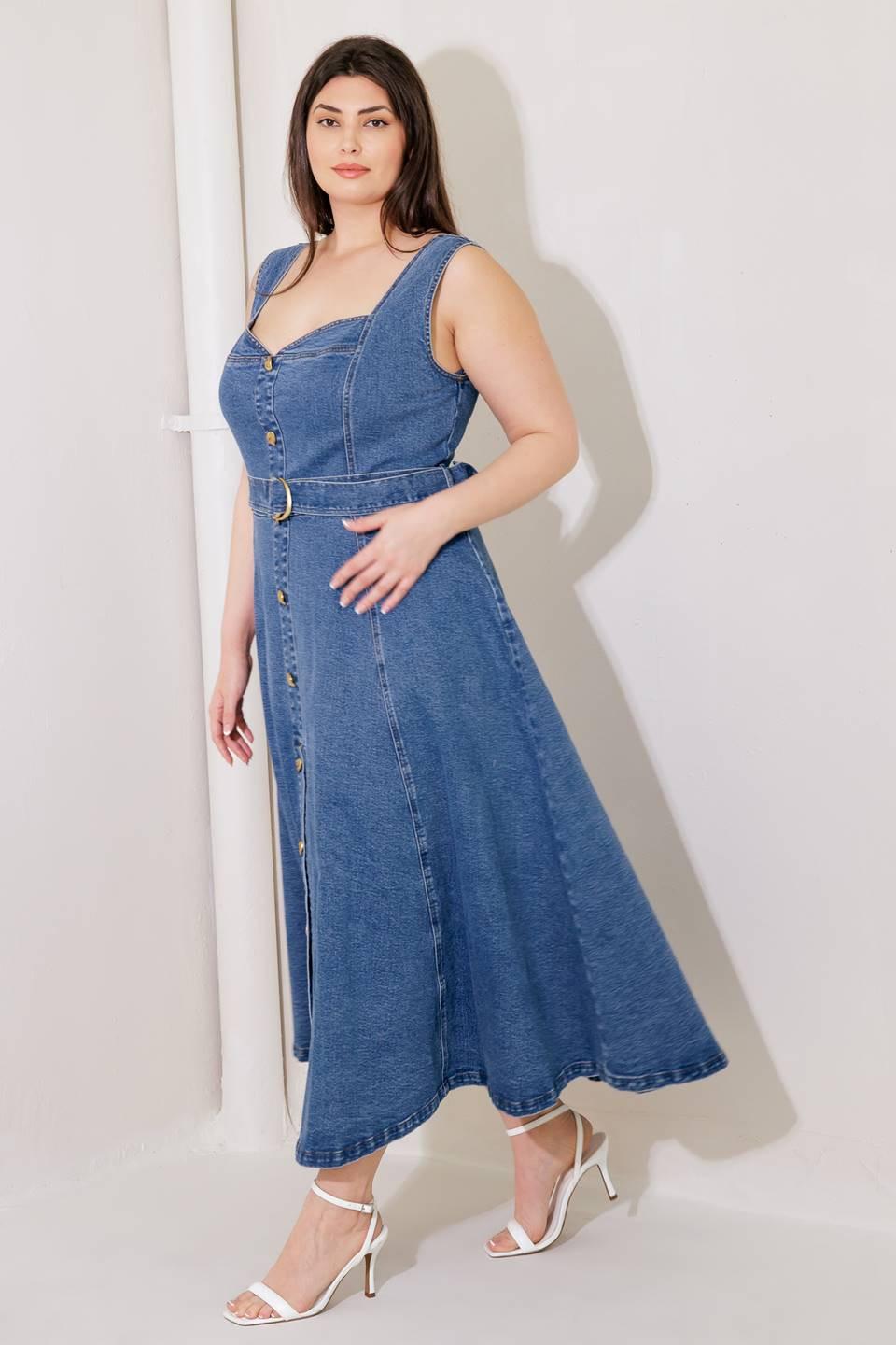 Prettiest Behavior Denim Midi Dress in blue, view 6 — Soul Flow Apparel