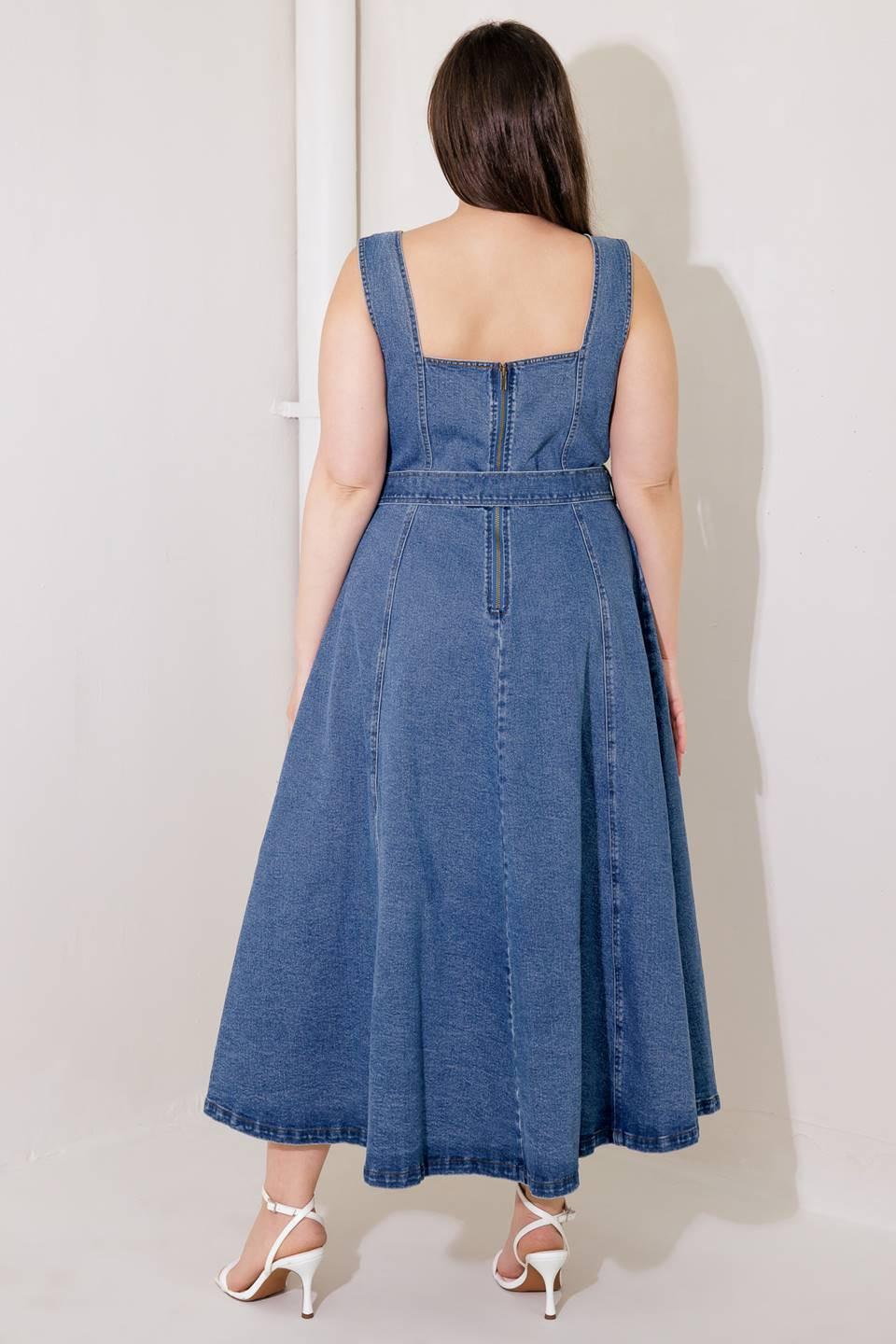 Prettiest Behavior Denim Midi Dress in blue, view 7 — Soul Flow Apparel
