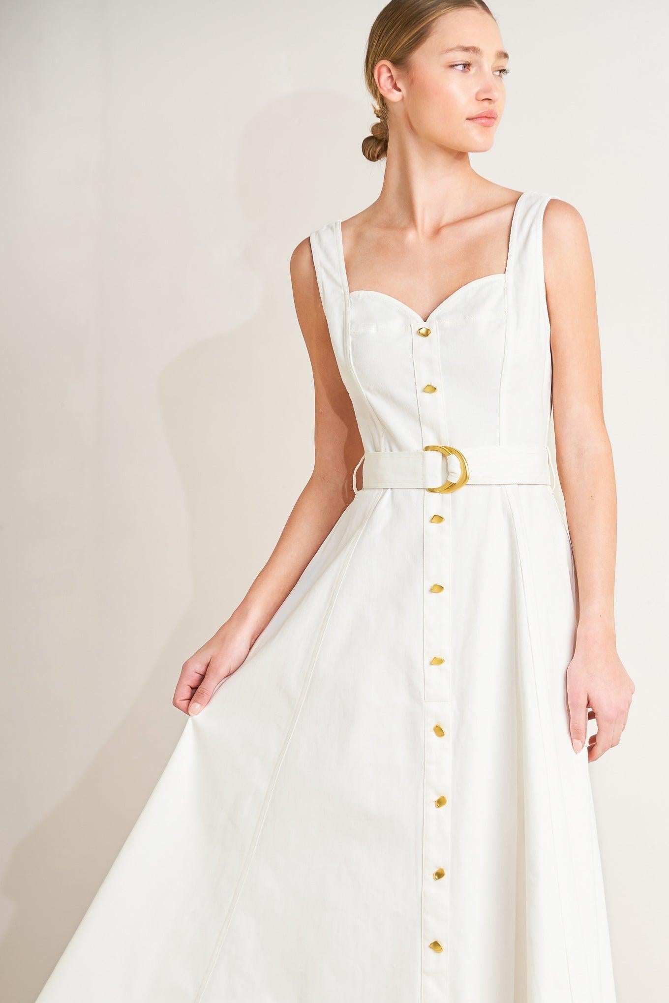 Bella Portofino Woven Midi Dress in white, view 2 — Soul Flow Apparel