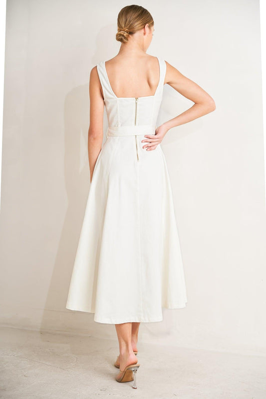 Bella Portofino Woven Midi Dress in white, view 3 — Soul Flow Apparel