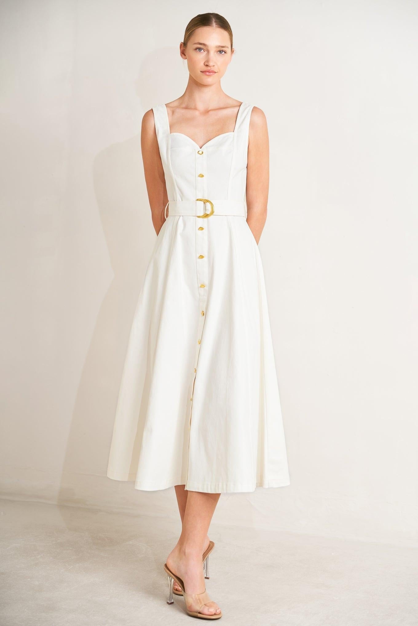 Bella Portofino Woven Midi Dress in white, view 4 — Soul Flow Apparel