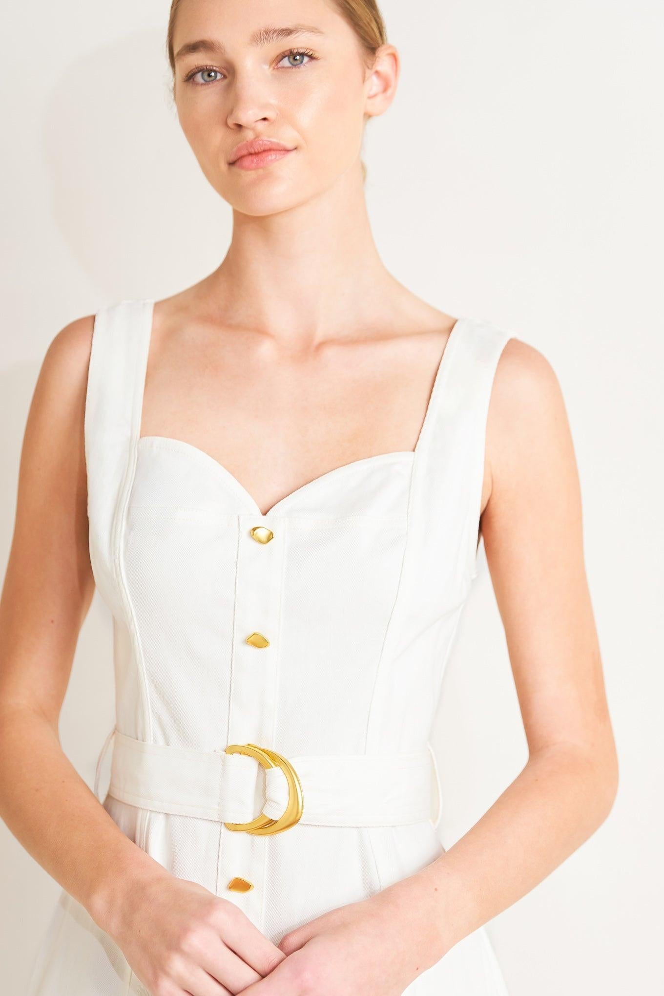Bella Portofino Woven Midi Dress in white, view 6 — Soul Flow Apparel