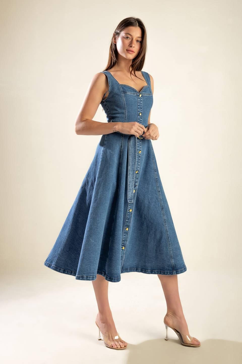 Prettiest Behavior Denim Midi Dress in blue, view 4 — Soul Flow Apparel