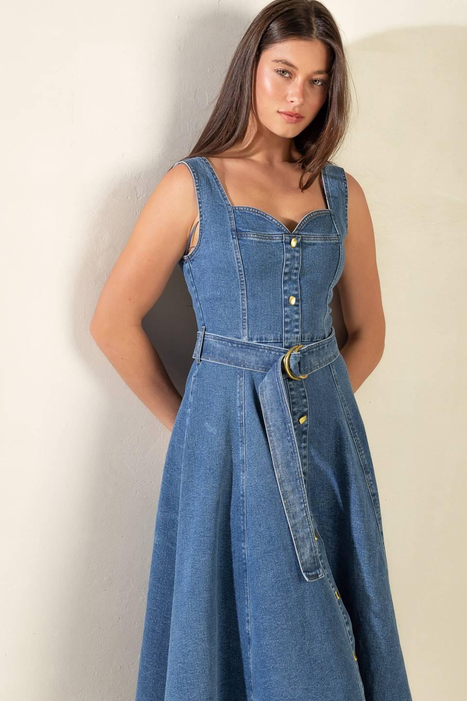 Prettiest Behavior Denim Midi Dress in blue, view 5 — Soul Flow Apparel