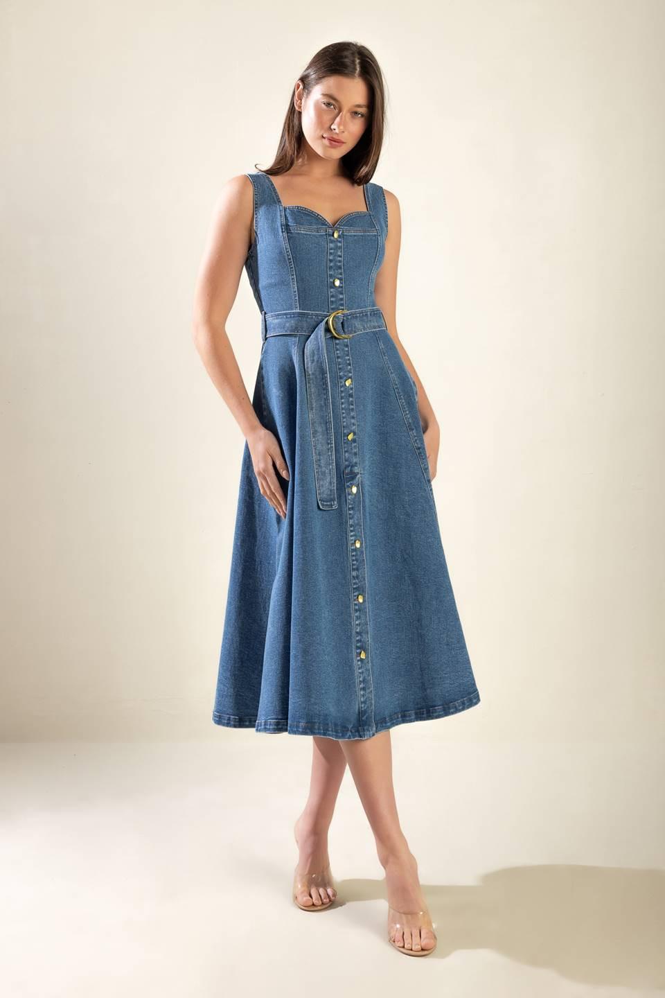 Prettiest Behavior Denim Midi Dress in blue, view 6 — Soul Flow Apparel