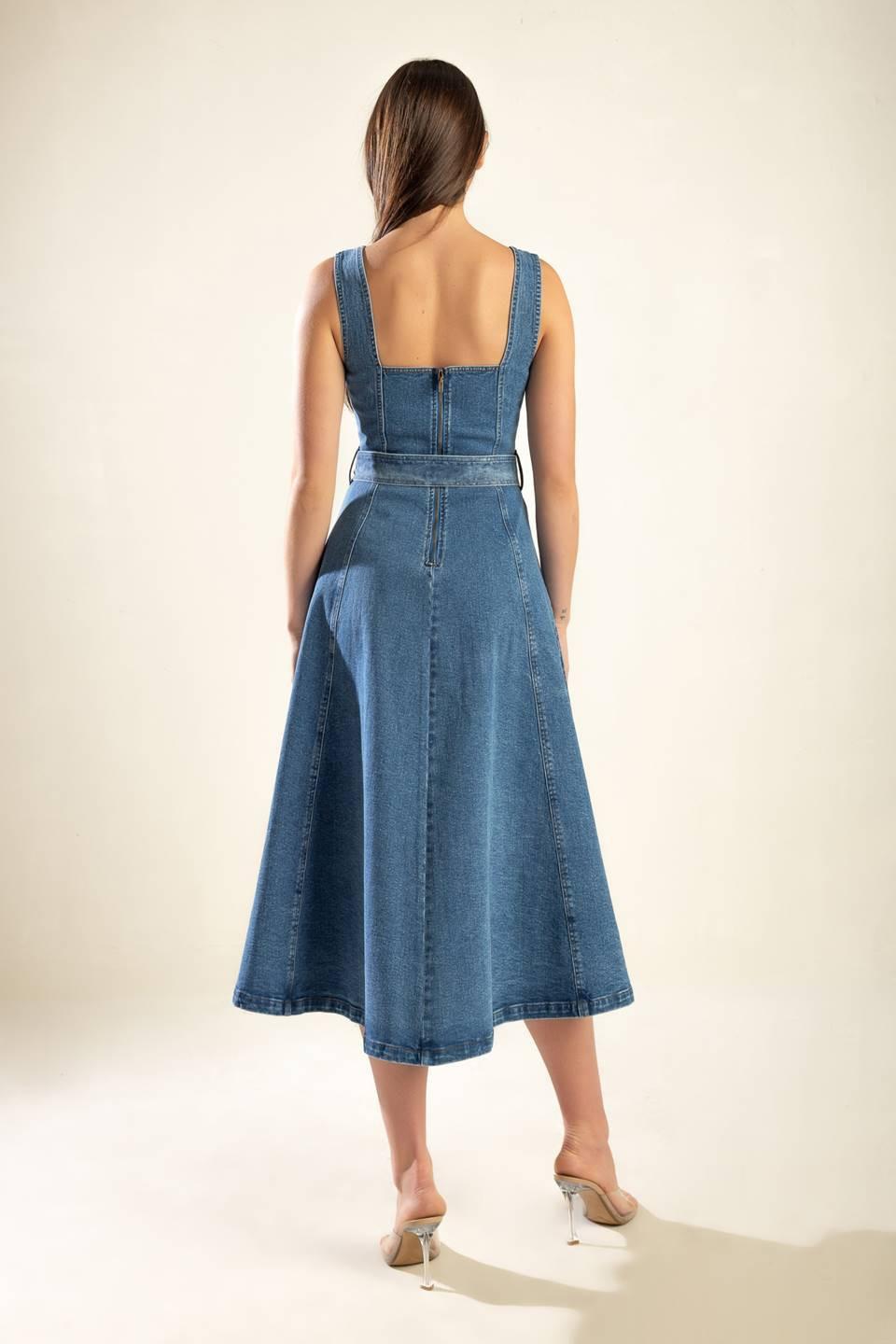 Prettiest Behavior Denim Midi Dress in blue, view 7 — Soul Flow Apparel