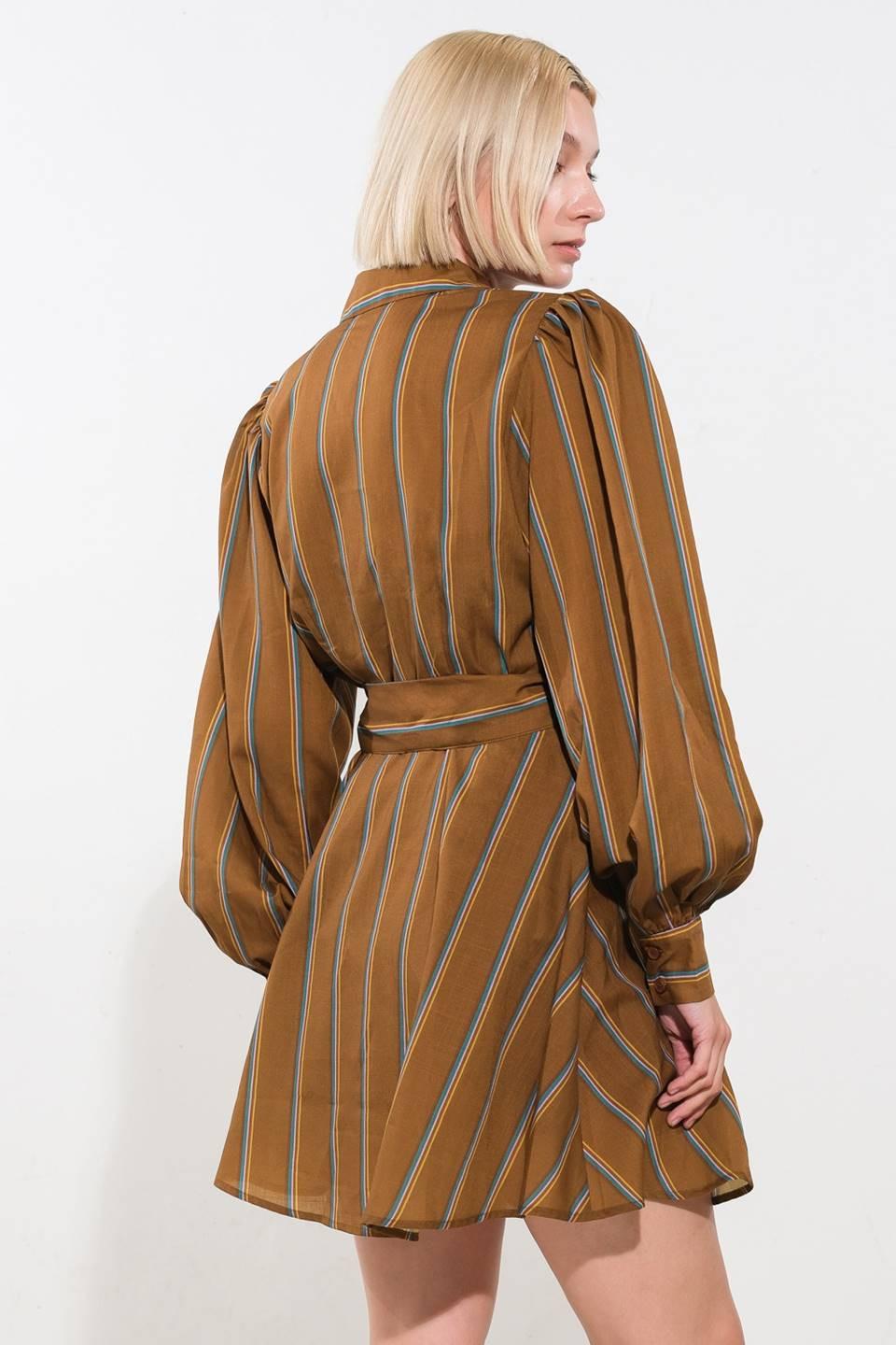 Give It a Go Woven Mini Dress in brown multi, view 2 — Soul Flow Apparel