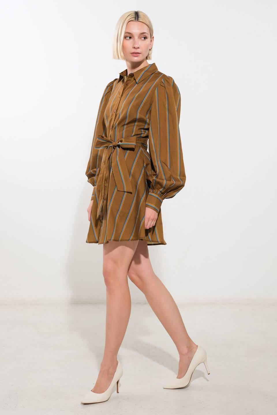 Give It a Go Woven Mini Dress in brown multi, view 3 — Soul Flow Apparel