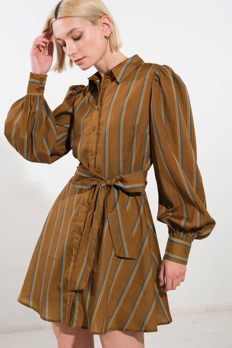 Give It a Go Woven Mini Dress in brown multi, view 4 — Soul Flow Apparel