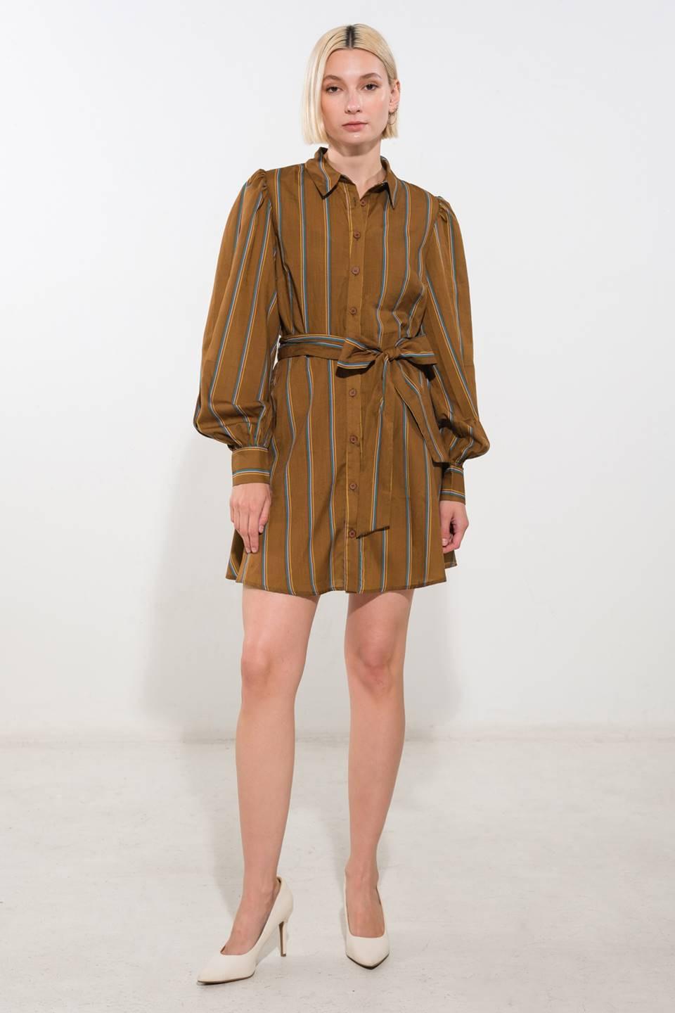 Give It a Go Woven Mini Dress in brown multi, view 5 — Soul Flow Apparel