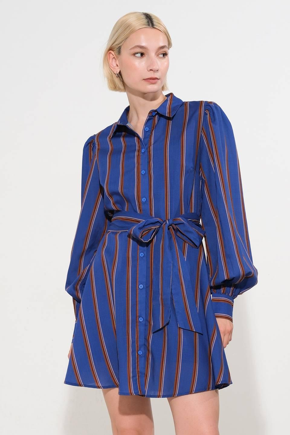 Give It a Go Woven Mini Dress in navy multi, view 1 — Soul Flow Apparel