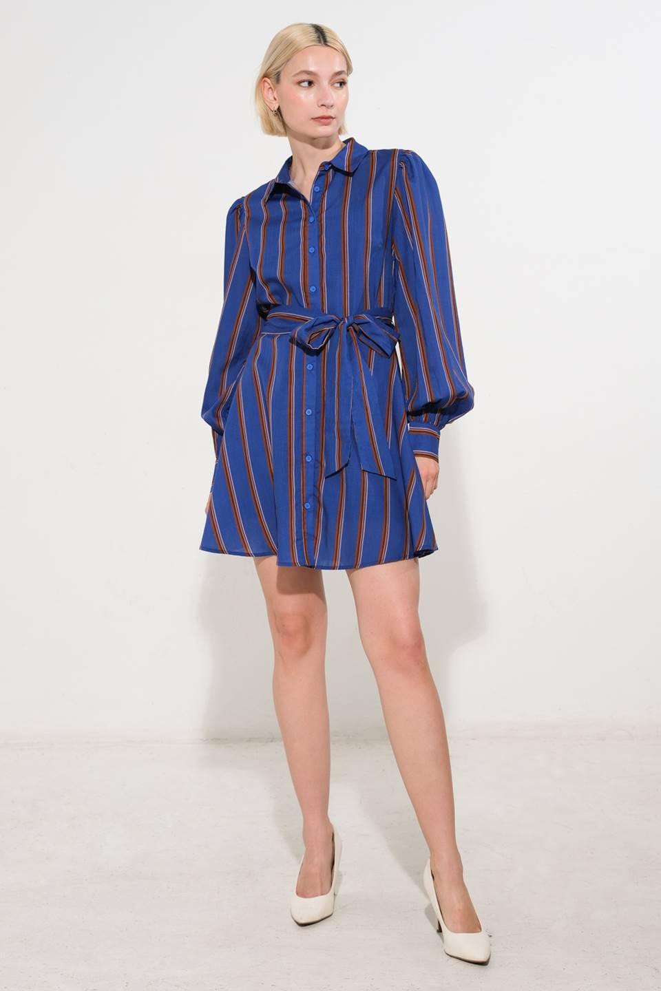 Give It a Go Woven Mini Dress in navy multi, view 5 — Soul Flow Apparel