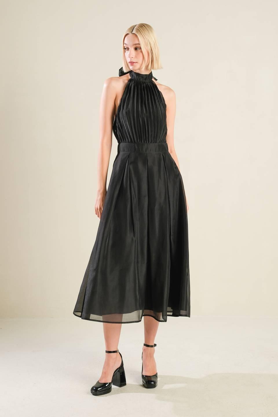 Invitation to Love Woven Midi Dress in black, view 1 — Soul Flow Apparel