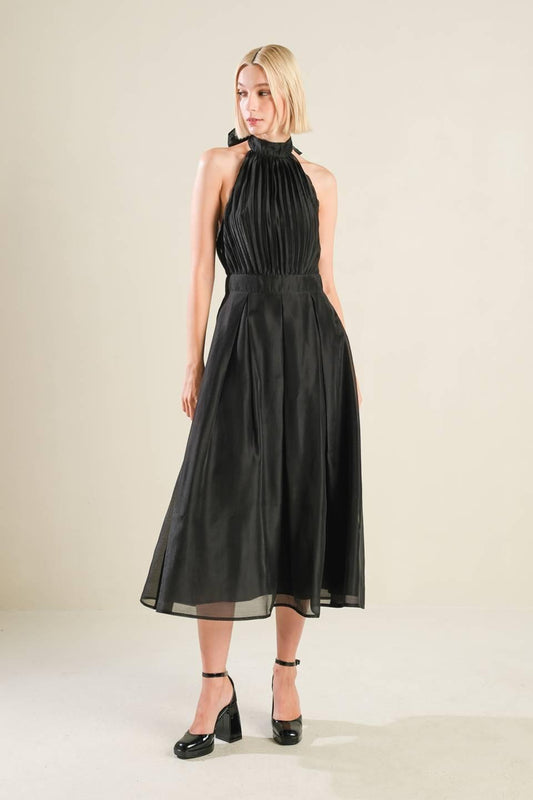 Invitation to Love Woven Midi Dress in black, view 1 — Soul Flow Apparel