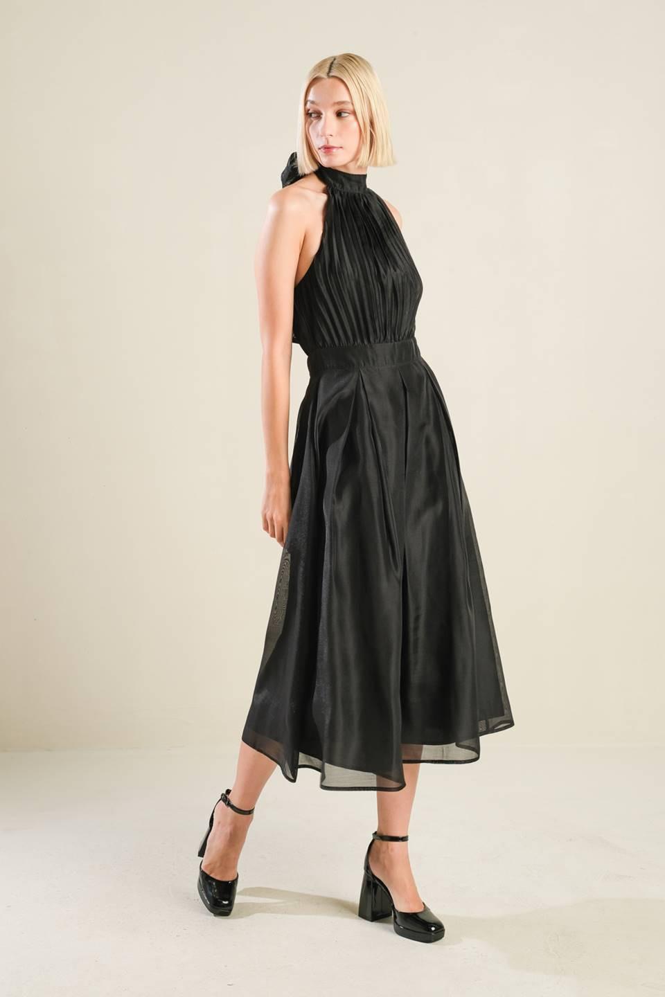 Invitation to Love Woven Midi Dress in black, view 3 — Soul Flow Apparel