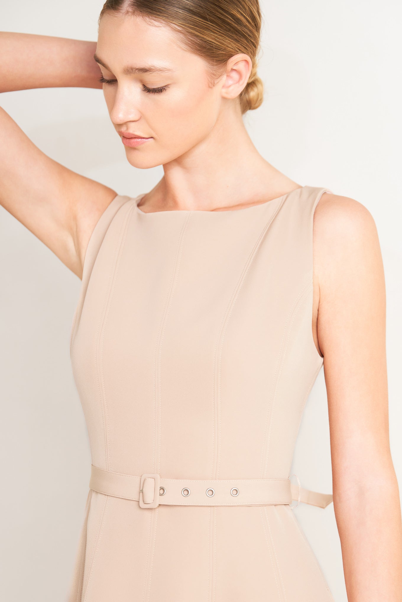 Living the Dream Woven Midi Dress in beige, view 4 — Soul Flow Apparel