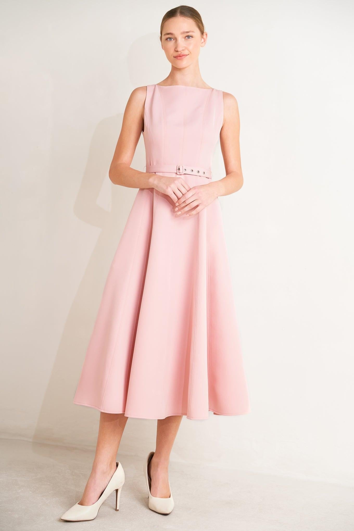 Living the Dream Woven Midi Dress in pink, view 1 — Soul Flow Apparel