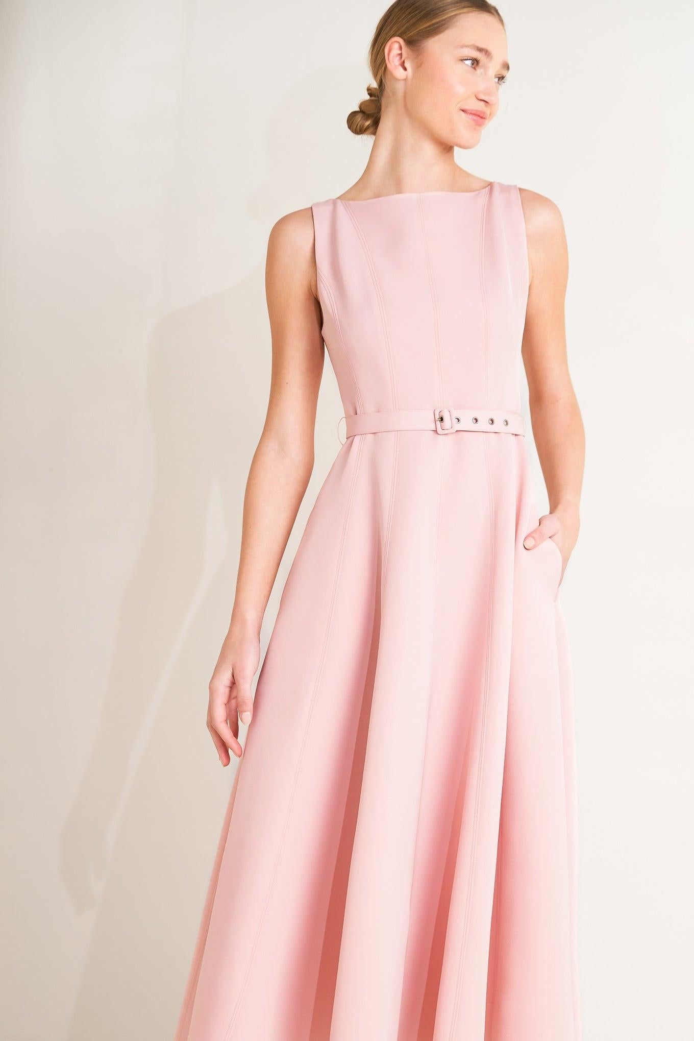Living the Dream Woven Midi Dress in pink, view 2 — Soul Flow Apparel