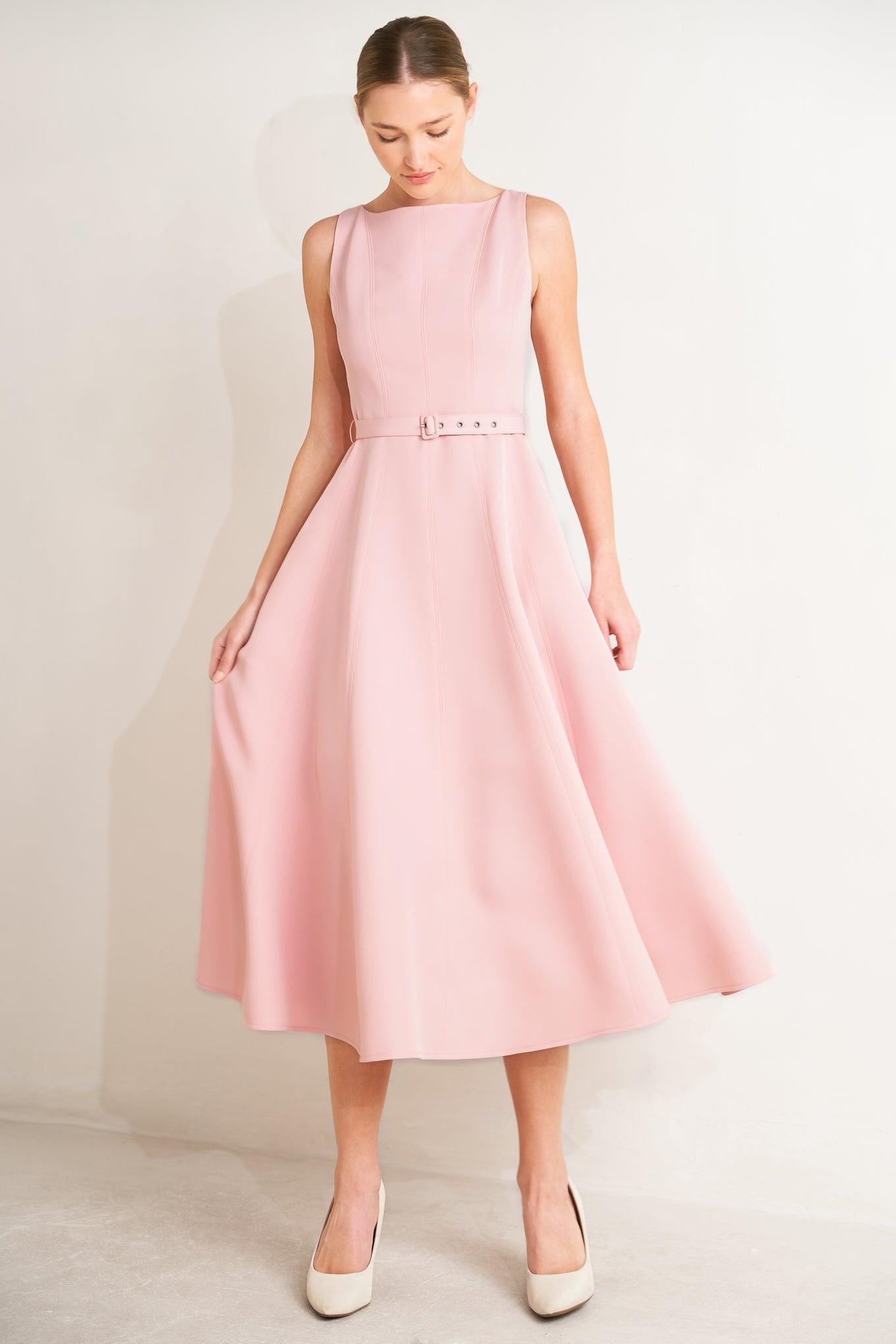 Living the Dream Woven Midi Dress in pink, view 4 — Soul Flow Apparel