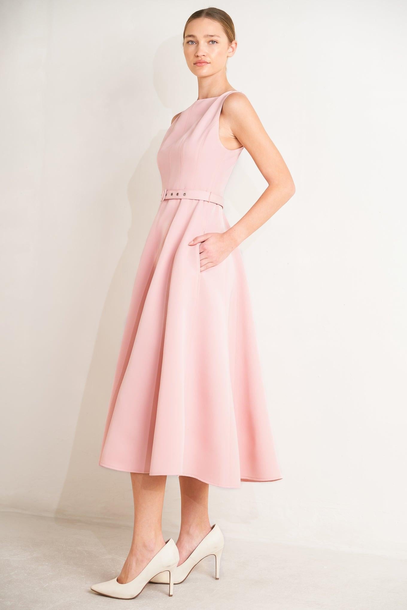 Living the Dream Woven Midi Dress in pink, view 5 — Soul Flow Apparel
