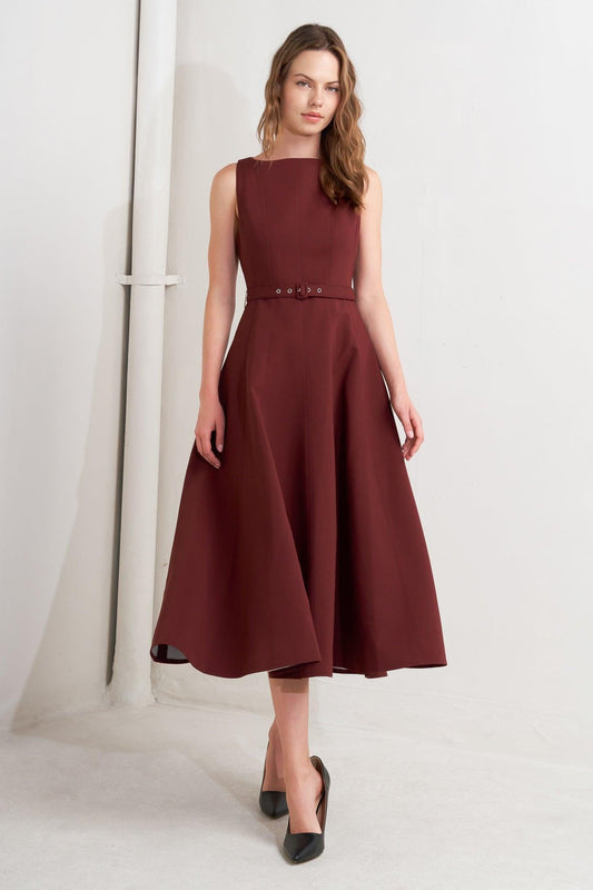 Living the Dream Wine Woven Midi Dress, view 3 — Soul Flow Apparel