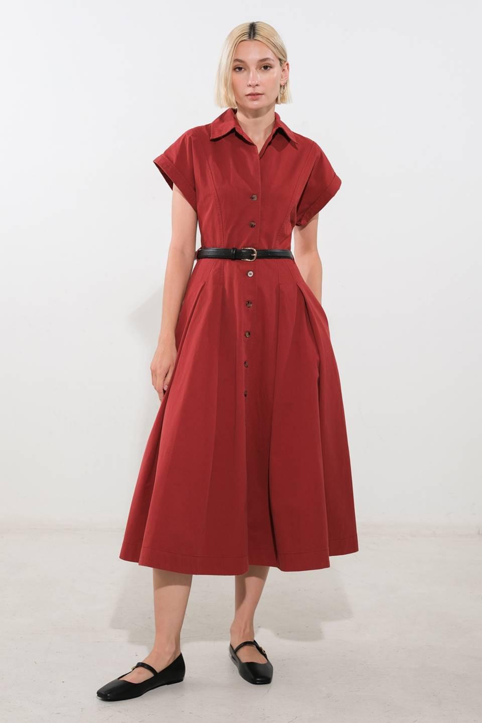 Perfect Balance Woven Midi Dress in berry, view 1 — Soul Flow Apparel