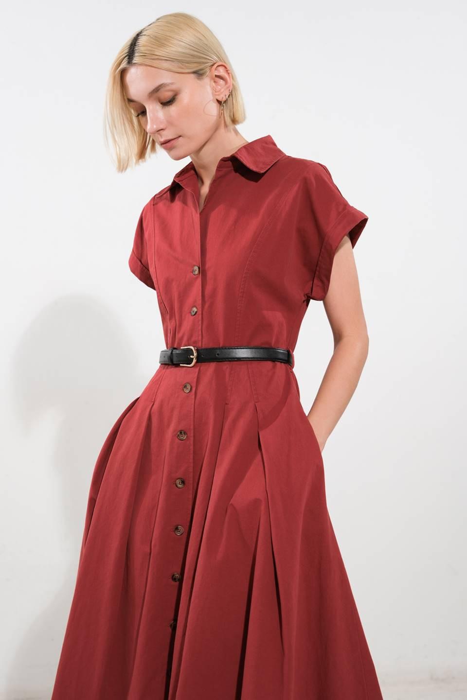 Perfect Balance Woven Midi Dress in berry, view 4 — Soul Flow Apparel