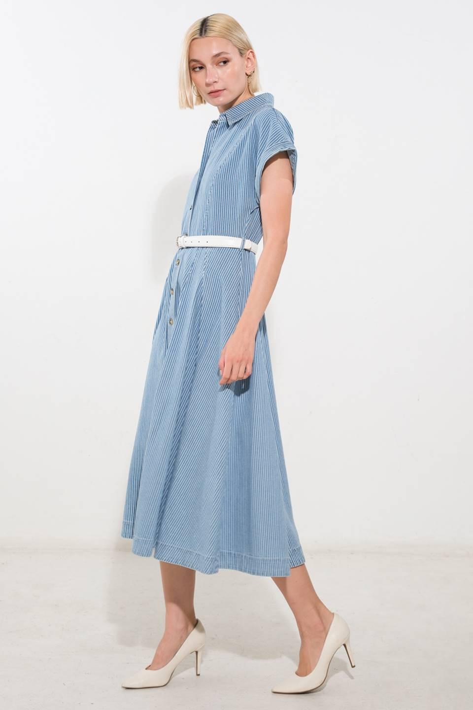 Soak in the Sun Denim Midi Dress in blue white, view 3 — Soul Flow Apparel