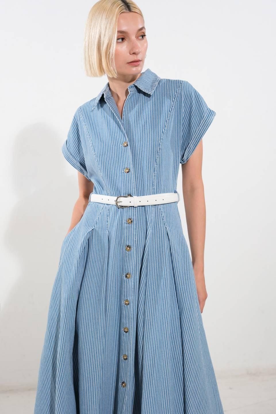 Soak in the Sun Denim Midi Dress in blue white, view 4 — Soul Flow Apparel